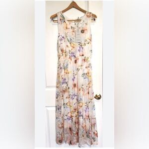 LARA G by Lara Guidotti Garden Floral Airy Silk Blend Maxi Dress Size M